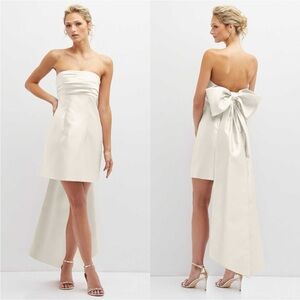 Alfred Sung Satin Twill Strapless Back Bow Ivory Mini Dress NWT size 0